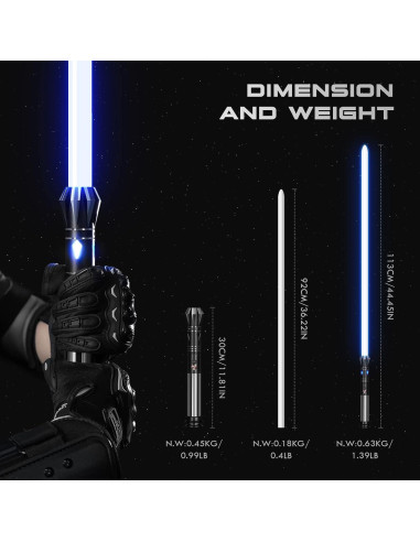 Sable de Luz DAMIENSABER RGB V3, 92 cm, 16 Sonidos, Aluminio