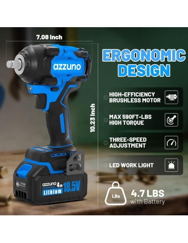 Llave de Impacto Eléctrica AZZUNO 1/2'' 800N.m Inalámbrica