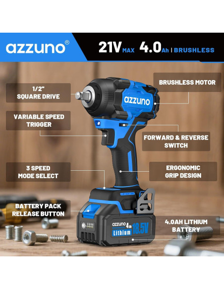 Llave de Impacto Eléctrica AZZUNO 1/2'' 800N.m Inalámbrica