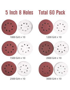 Discos de Lijado 5" LotFancy 60 PCS Grano 1000-3000 2