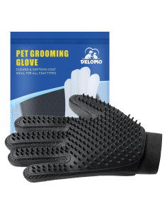 Guante de Aseo Suave DELOMO para Mascotas - Negro - Mano Derecha