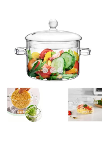Cacerola de vidrio borosilicato Thsinde 1.9L con tapa