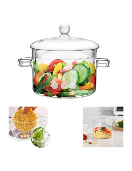 Cacerola de vidrio borosilicato Thsinde 1.9L con tapa