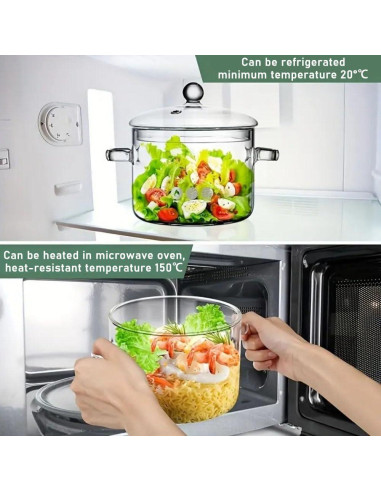 Cacerola de vidrio borosilicato Thsinde 1.9L con tapa