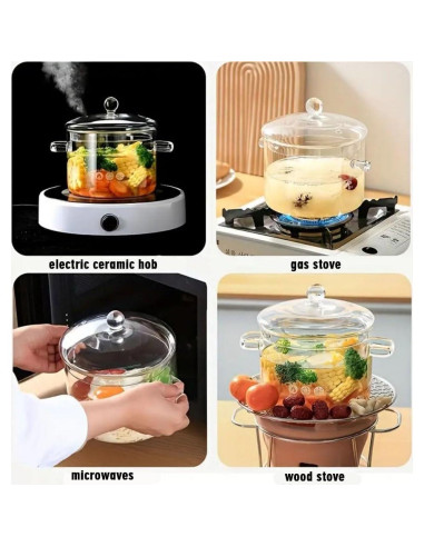 Cacerola de vidrio borosilicato Thsinde 1.9L con tapa