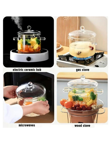 Cacerola de vidrio borosilicato Thsinde 1.9L con tapa