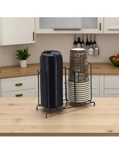 Dispensador de Tazas de Café Organizador de Metal 2 Compartimentos