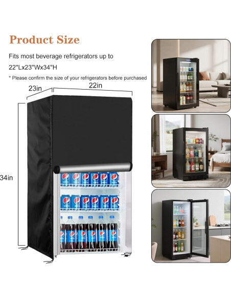 Cubierta Impermeable para Mini Nevera UUFCTY 56x58x86cm Negra