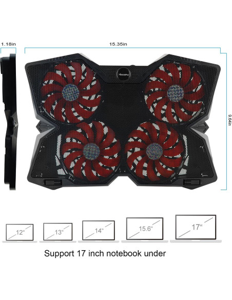 Enfriador de Laptop Xtrempro 11148, 4 Ventiladores LED, 43.18 cm