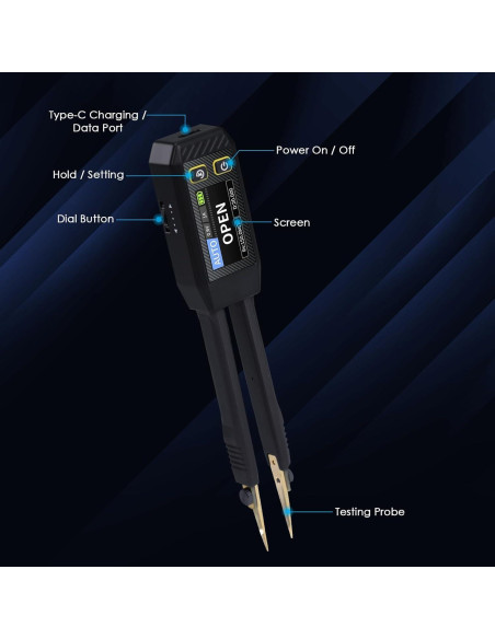 Medidor LCR Tekcoplustd TK508PLUS 10kHz Pinzas Compacto
