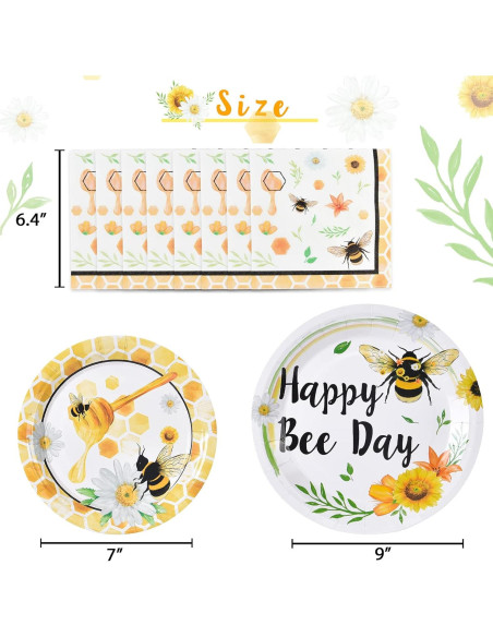 Juego de Platos y Servilletas WERNNSAI Abeja 48 Piezas