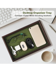 Bandeja de Valet Zosenley de Madera y Cuero Verde 20x30cm 2