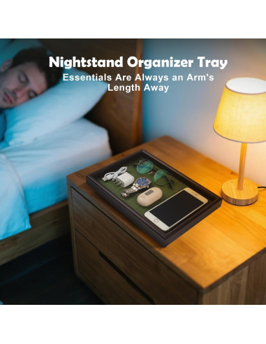 Bandeja de Valet Zosenley de Madera y Cuero Verde 20x30cm