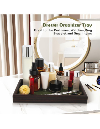 Bandeja de Valet Zosenley de Madera y Cuero Verde 20x30cm