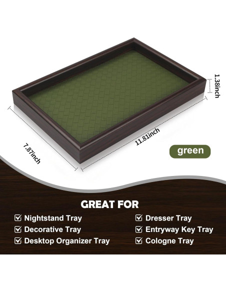 Bandeja de Valet Zosenley de Madera y Cuero Verde 20x30cm