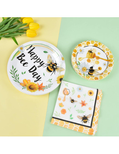 Juego de Platos y Servilletas WERNNSAI Abeja 48 Piezas