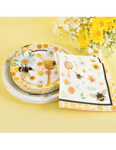 Juego de Platos y Servilletas WERNNSAI Abeja 48 Piezas
