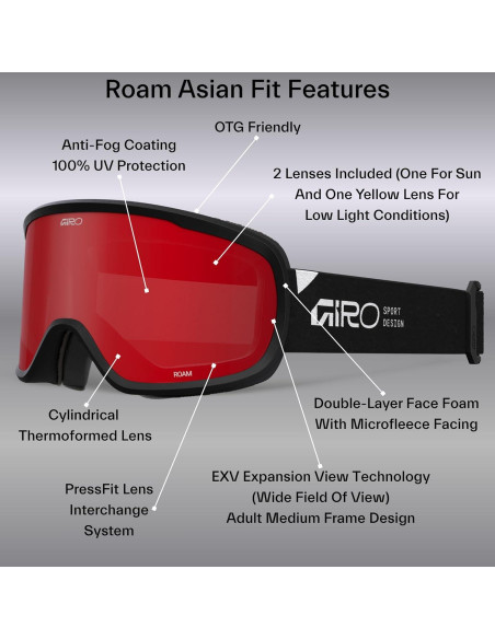 Gafas de Esquí Giro Roam Ajuste Asiático Antivaho 2 Lentes