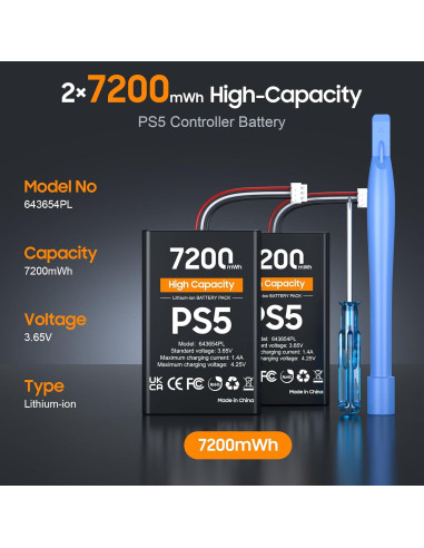 Baterías Recargables PS5 heclynis 2x7200mWh para DualSense