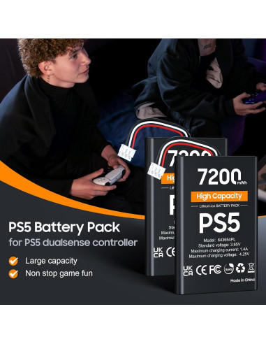 Baterías Recargables PS5 heclynis 2x7200mWh para DualSense
