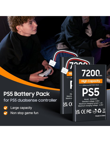 Baterías Recargables PS5 heclynis 2x7200mWh para DualSense