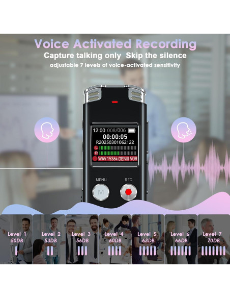 Grabadora de Voz Digital EVISTR L357 64GB Activada por Voz