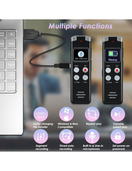 Grabadora de Voz Digital EVISTR L357 64GB Activada por Voz