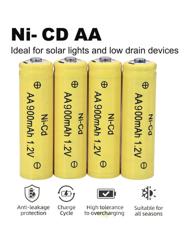 4 Baterías Recargables AA Ni-Cd 900mAh Betmaxful para Luces Solares
