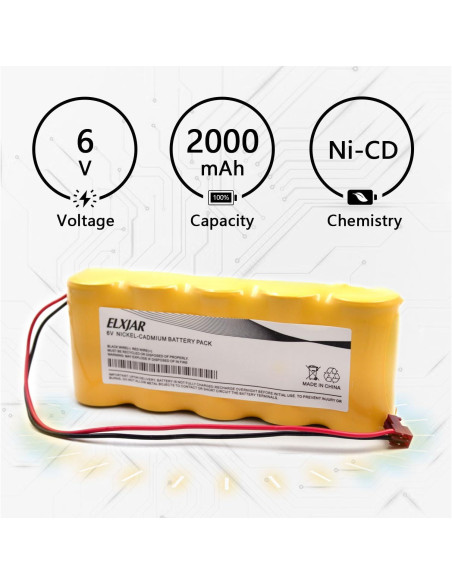 Batería Recargable NiCD 6V 2000mAh elxjar para Emergencia