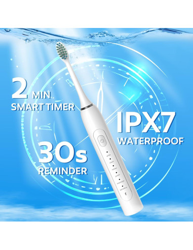 Cepillo de Dientes Eléctrico IYGLKD Impermeable 6 Modos 30 Días Batería
