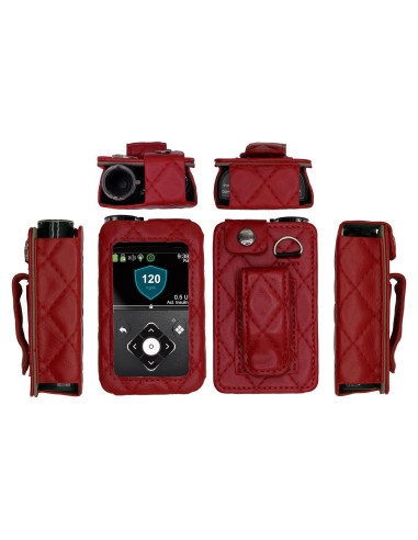 Funda de Cuero Ajustada Medtronic Minimed 630G/640G/650G/670G/770G/780G con Protector y Cordón Rojo