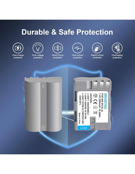 Baterías y Cargador GKUGEYGO EN-EL3E para Nikon DSLR - 2 Pzs