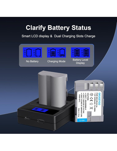 Baterías y Cargador GKUGEYGO EN-EL3E para Nikon DSLR - 2 Pzs