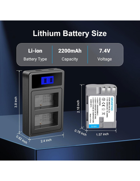 Baterías y Cargador GKUGEYGO EN-EL3E para Nikon DSLR - 2 Pzs