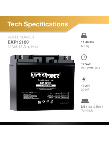 Batería de Plomo Ácido ExpertPower EXP12180 12V 18Ah