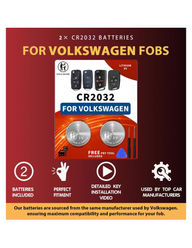 Batería de Llave Volkswagen CR2032 - 2 Piezas Compatible