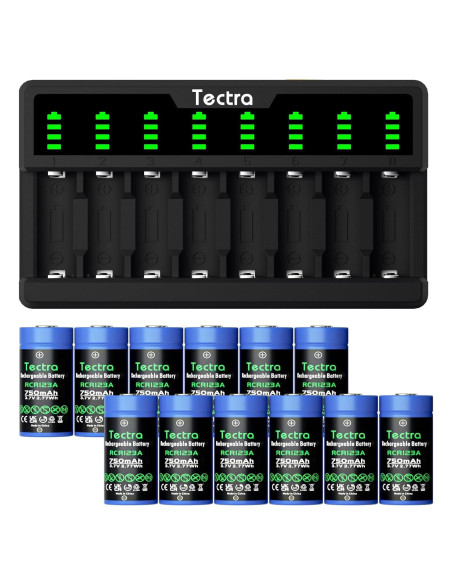 Baterías Recargables Tectra 123A 3.7V 750mAh Paquete de 12