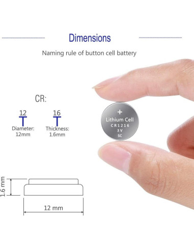 Batería de Litio CR1216 UOGTNON 3V Paquete de 5 Piezas