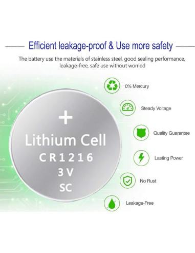 Batería de Litio CR1216 UOGTNON 3V Paquete de 5 Piezas