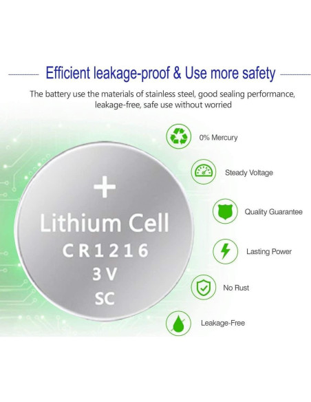 Batería de Litio CR1216 UOGTNON 3V Paquete de 5 Piezas