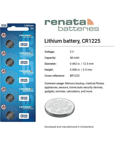 Baterías de Litio Renata CR1225 - 3V 48mAh (2 unidades)