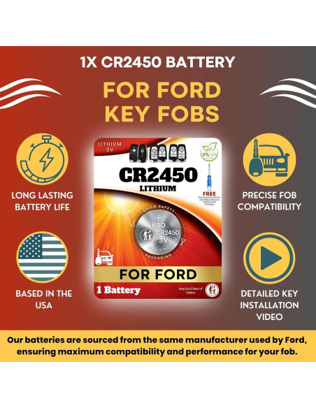Batería de Llavero CR2450 Key Battery Outlet para Ford