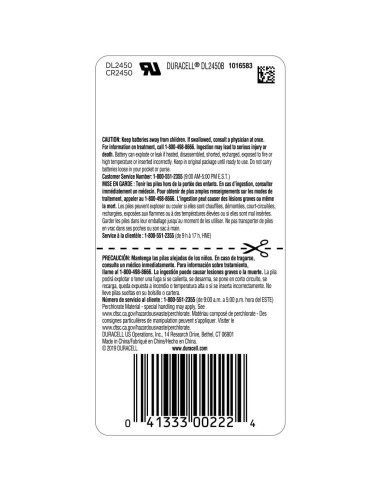 Batería de Moneda de Litio Duracell 2450 3V - Paquete de 6