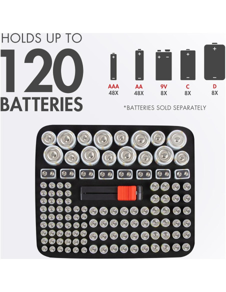 Organizador de Baterías Tenergy con Probador, Almacena 120 Baterías