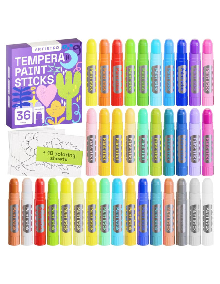 ARTISTRO Pintura Tempera Lavable 36 Barras para Niños