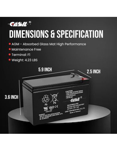 Batería de Alarma Casil CA1270 12V 7AH Recargable