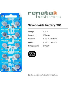 Baterías de Óxido de Plata Renata 301 SR43SW - 1.55V (2 Unidades) 2