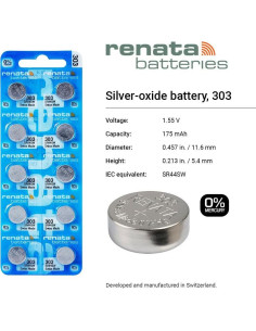 Baterías de Óxido de Plata Renata 303 SR44SW - 1.55V (2 Unidades) 2