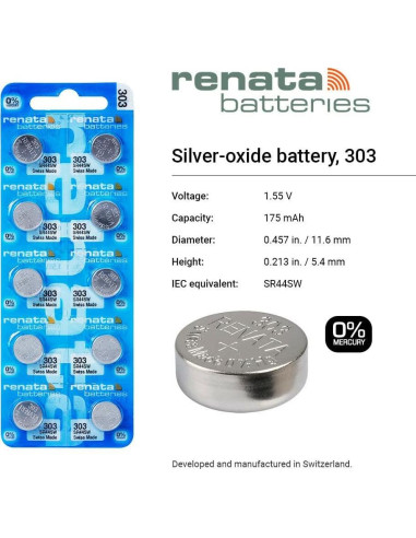 Baterías de Óxido de Plata Renata 303 SR44SW - 1.55V (2 Unidades)