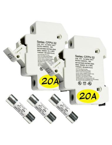 Soporte de Fusible HQRP CFPV-32 + Fusibles 20Amp 1000VDC